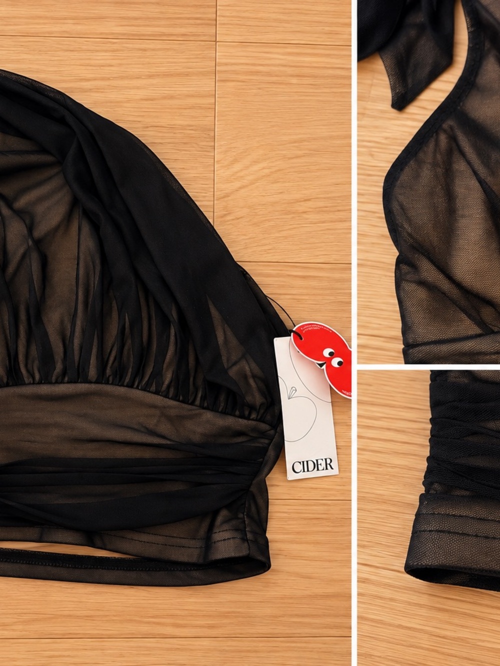 Cider Black Sheer Mesh One Shoulder Top